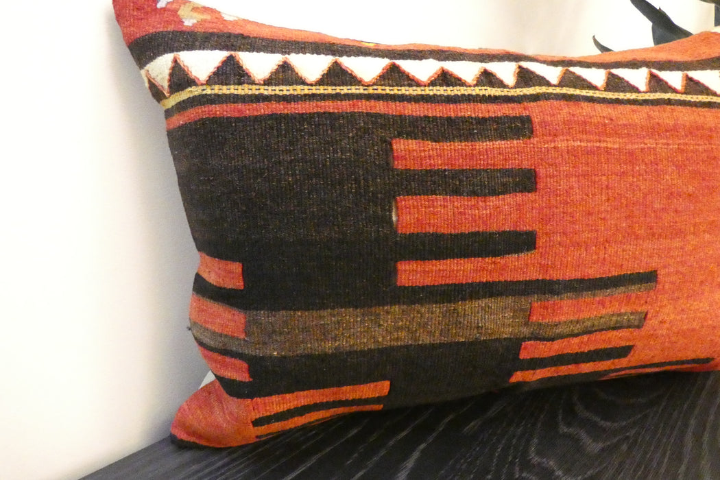 Handmade Anatolian Kilim Cushion Cover with Insert 40 x 60cm | Vintage Turkish Wool Lumbar Pillow | Organic Cotton Back | TK26-C616- Rugs Direct 