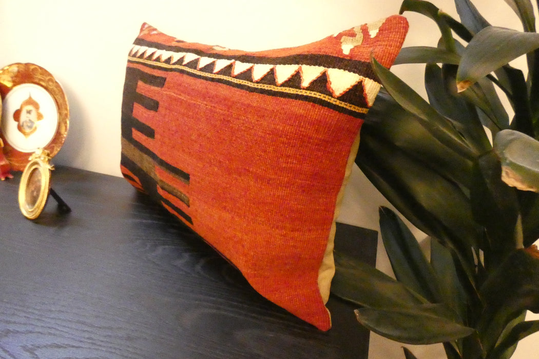 Handmade Anatolian Kilim Cushion Cover with Insert 40 x 60cm | Vintage Turkish Wool Lumbar Pillow | Organic Cotton Back | TK26-C616- Rugs Direct 