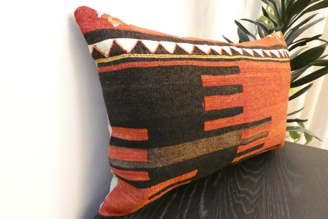 Handmade Anatolian Kilim Cushion Cover with Insert 40 x 60cm | Vintage Turkish Wool Lumbar Pillow | Organic Cotton Back | TK26-C616- Rugs Direct 