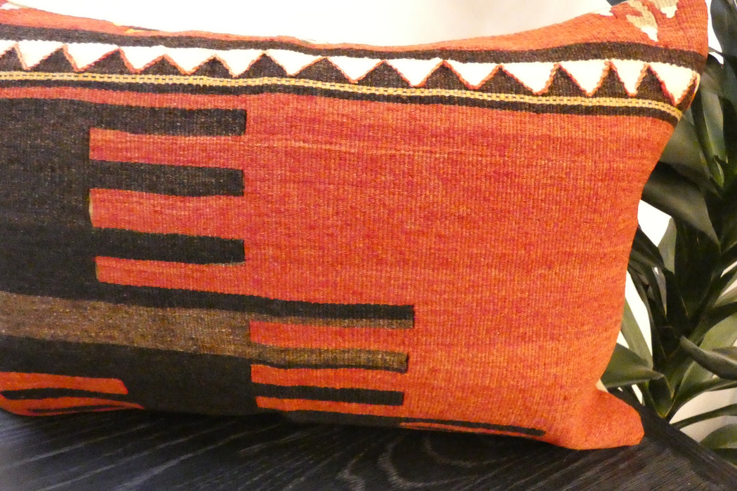 Handmade Anatolian Kilim Cushion Cover with Insert 40 x 60cm | Vintage Turkish Wool Lumbar Pillow | Organic Cotton Back | TK26-C616- Rugs Direct 