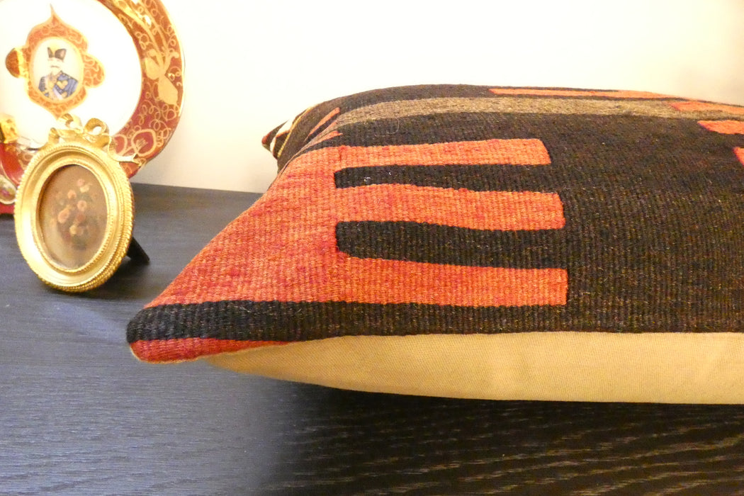 Handmade Anatolian Kilim Cushion Cover with Insert 40 x 60cm | Vintage Turkish Wool Lumbar Pillow | Organic Cotton Back | TK26-C616- Rugs Direct 