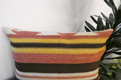 Handmade Anatolian Kilim Cushion Cover with Insert 40 x 60cm | Vintage Turkish Wool Lumbar Pillow | Organic Cotton Back | TK26-C611- Rugs Direct 
