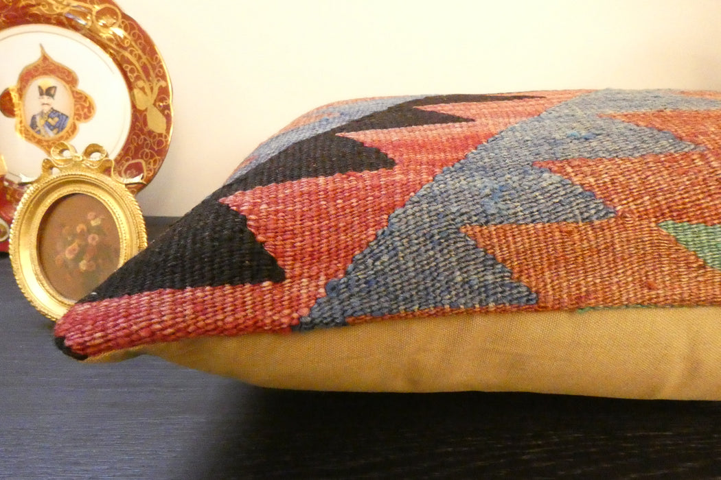 Handmade Anatolian Kilim Cushion Cover with Insert 40 x 60cm | Vintage Turkish Wool Lumbar Pillow | Organic Cotton Back | TK26-C612- Rugs Direct 