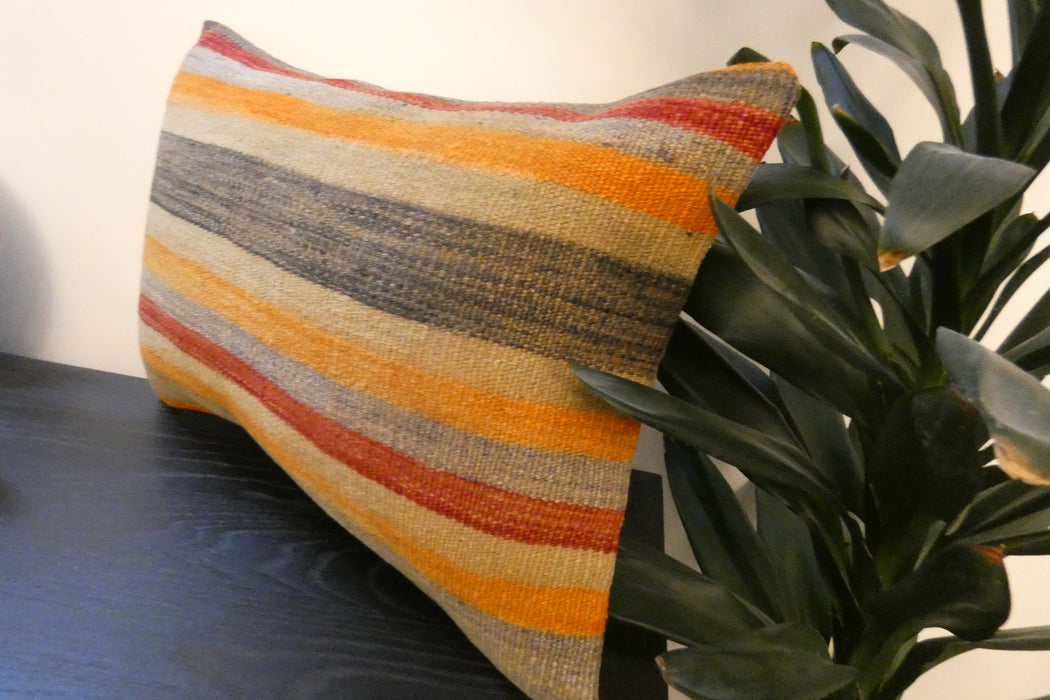 Handmade Anatolian Kilim Cushion Cover with Insert 40 x 60cm | Vintage Turkish Wool Lumbar Pillow | Organic Cotton Back | TK26-C615- Rugs Direct 