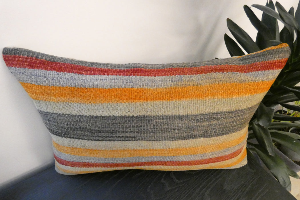Handmade Anatolian Kilim Cushion Cover with Insert 40 x 60cm | Vintage Turkish Wool Lumbar Pillow | Organic Cotton Back | TK26-C615- Rugs Direct 