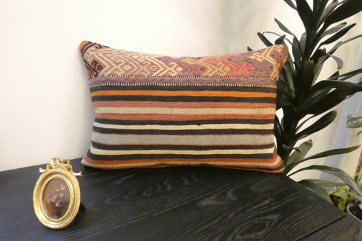 Handmade Anatolian Kilim Cushion Cover with Insert 40 x 60cm | Vintage Turkish Wool Lumbar Pillow | Organic Cotton Back | TK26-C613- Rugs Direct 
