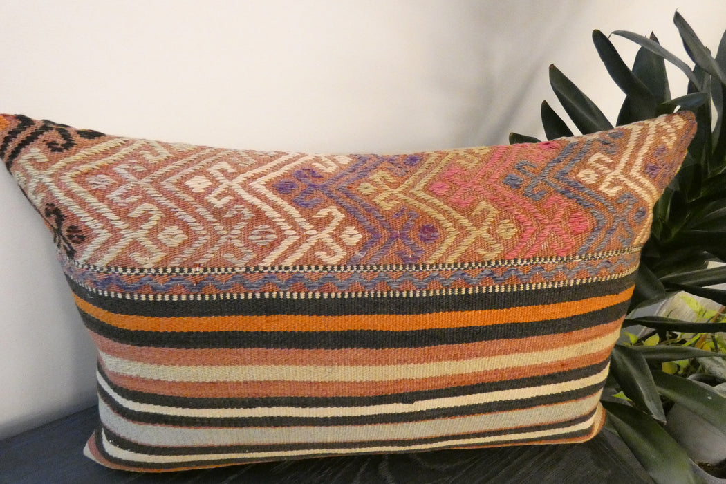 Handmade Anatolian Kilim Cushion Cover with Insert 40 x 60cm | Vintage Turkish Wool Lumbar Pillow | Organic Cotton Back | TK26-C613- Rugs Direct 