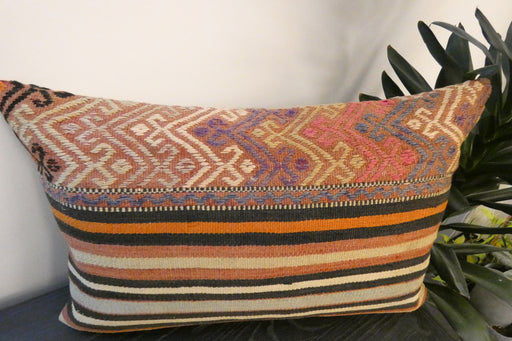 Handmade Anatolian Kilim Cushion Cover with Insert 40 x 60cm | Vintage Turkish Wool Lumbar Pillow | Organic Cotton Back | TK26-C613- Rugs Direct 