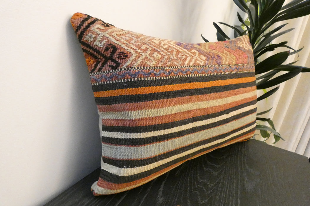 Handmade Anatolian Kilim Cushion Cover with Insert 40 x 60cm | Vintage Turkish Wool Lumbar Pillow | Organic Cotton Back | TK26-C613- Rugs Direct 