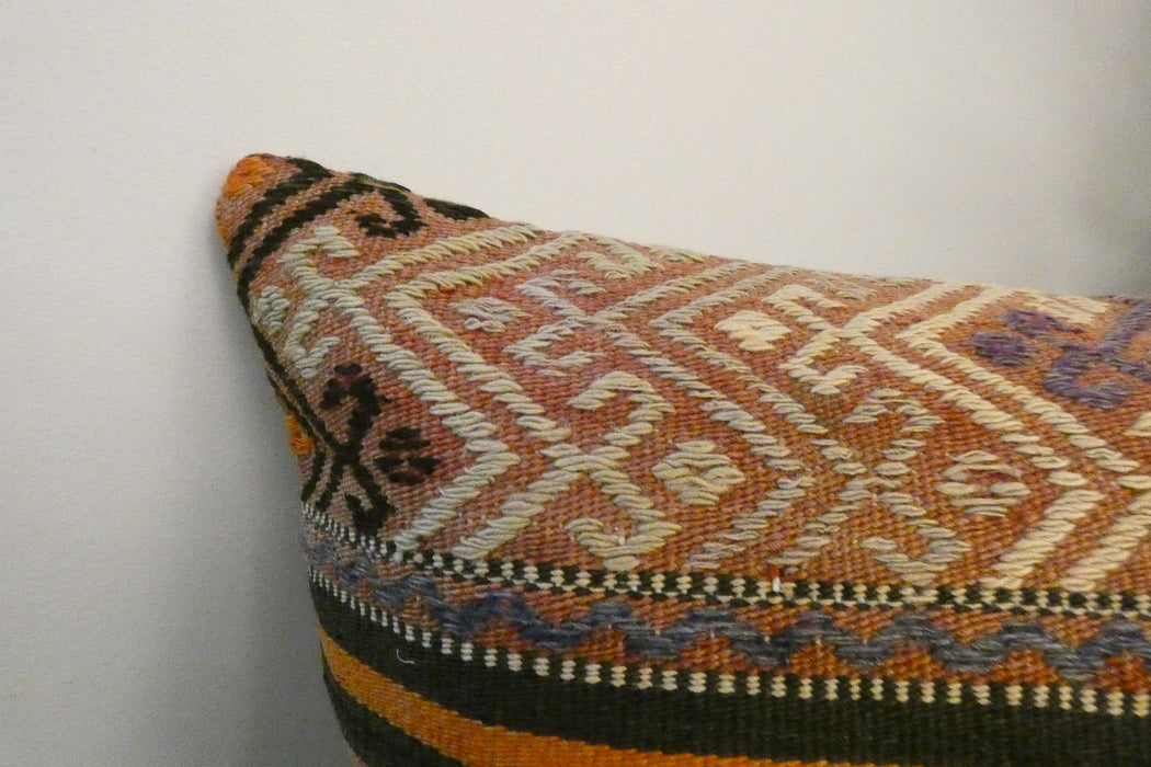 Handmade Anatolian Kilim Cushion Cover with Insert 40 x 60cm | Vintage Turkish Wool Lumbar Pillow | Organic Cotton Back | TK26-C613- Rugs Direct 