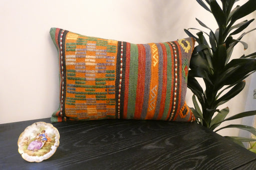 Handmade Anatolian Kilim Cushion Cover with Insert 40 x 60cm | Vintage Turkish Wool Lumbar Pillow | Organic Cotton Back | TK26-C614- Rugs Direct 
