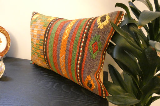 Handmade Anatolian Kilim Cushion Cover with Insert 40 x 60cm | Vintage Turkish Wool Lumbar Pillow | Organic Cotton Back | TK26-C614- Rugs Direct 