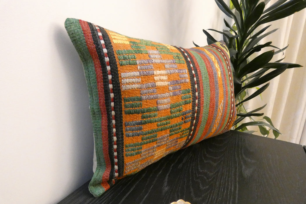 Handmade Anatolian Kilim Cushion Cover with Insert 40 x 60cm | Vintage Turkish Wool Lumbar Pillow | Organic Cotton Back | TK26-C614- Rugs Direct 