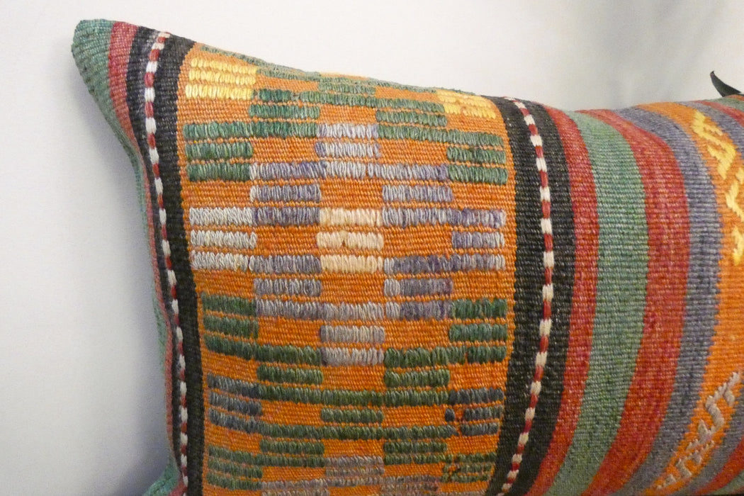 Handmade Anatolian Kilim Cushion Cover with Insert 40 x 60cm | Vintage Turkish Wool Lumbar Pillow | Organic Cotton Back | TK26-C614- Rugs Direct 