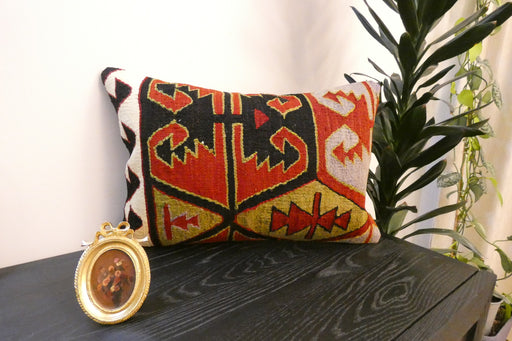 Handmade Anatolian Kilim Cushion Cover with Insert 40 x 60cm | Vintage Turkish Wool Lumbar Pillow | Organic Cotton Back | TK26-C609- Rugs Direct 