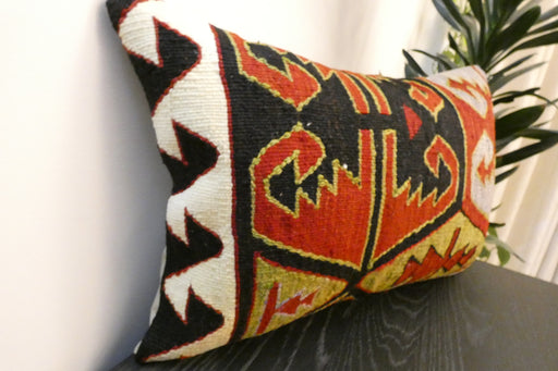 Handmade Anatolian Kilim Cushion Cover with Insert 40 x 60cm | Vintage Turkish Wool Lumbar Pillow | Organic Cotton Back | TK26-C609- Rugs Direct 