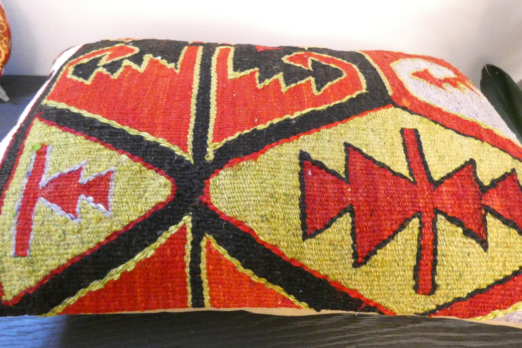 Handmade Anatolian Kilim Cushion Cover with Insert 40 x 60cm | Vintage Turkish Wool Lumbar Pillow | Organic Cotton Back | TK26-C609- Rugs Direct 