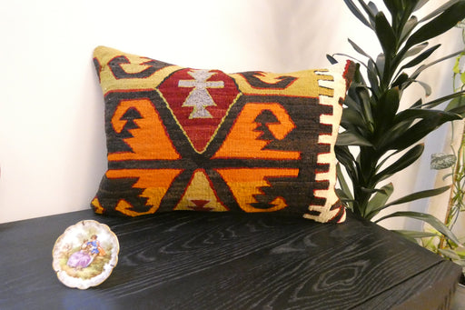 Handmade Anatolian Kilim Cushion Cover with Insert 40 x 60cm | Vintage Turkish Wool Lumbar Pillow | Organic Cotton Back | TK26-C608- Rugs Direct 
