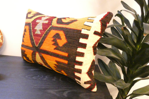 Handmade Anatolian Kilim Cushion Cover with Insert 40 x 60cm | Vintage Turkish Wool Lumbar Pillow | Organic Cotton Back | TK26-C608- Rugs Direct