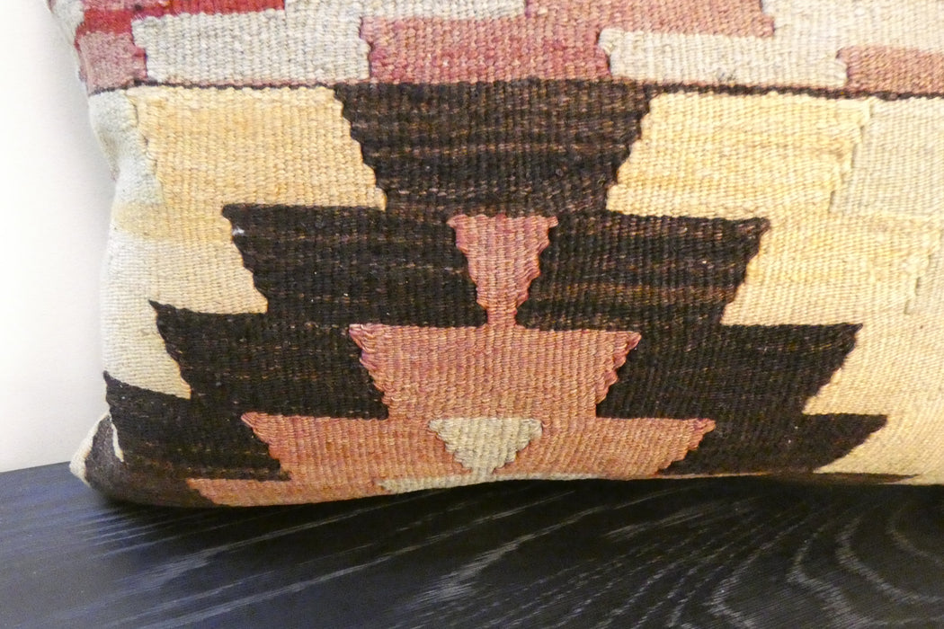 Handmade Anatolian Kilim Cushion Cover with Insert 40 x 60cm | Vintage Turkish Wool Lumbar Pillow | Organic Cotton Back | TK26-C604- Rugs Direct 