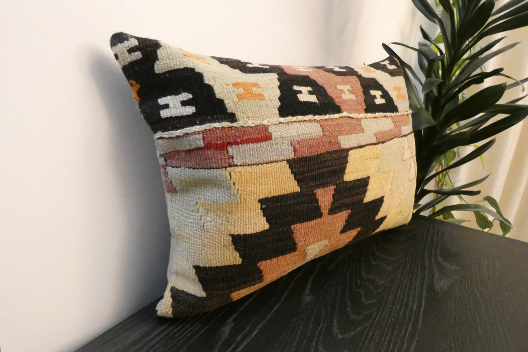 Handmade Anatolian Kilim Cushion Cover with Insert 40 x 60cm | Vintage Turkish Wool Lumbar Pillow | Organic Cotton Back | TK26-C604- Rugs Direct 