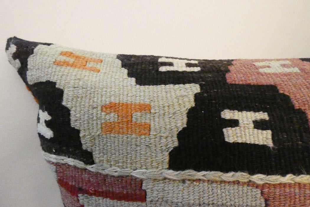 Handmade Anatolian Kilim Cushion Cover with Insert 40 x 60cm | Vintage Turkish Wool Lumbar Pillow | Organic Cotton Back | TK26-C604- Rugs Direct 