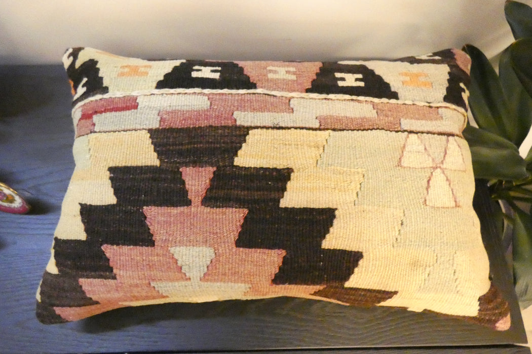 Handmade Anatolian Kilim Cushion Cover with Insert 40 x 60cm | Vintage Turkish Wool Lumbar Pillow | Organic Cotton Back | TK26-C604- Rugs Direct 