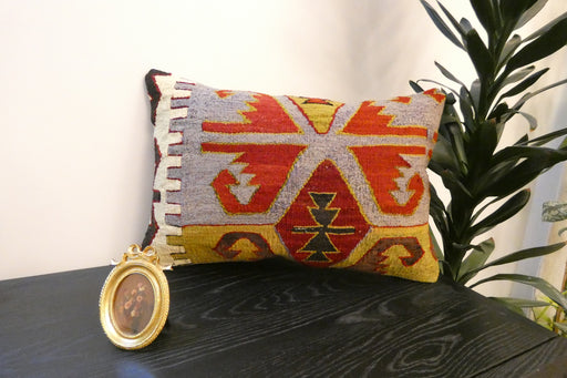 Handmade Anatolian Kilim Cushion Cover with Insert 40 x 60cm | Vintage Turkish Wool Lumbar Pillow | Organic Cotton Back | TK26-C607- Rugs Direct 