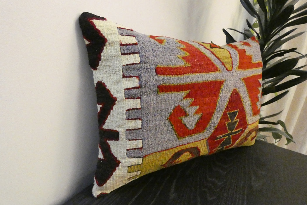 Handmade Anatolian Kilim Cushion Cover with Insert 40 x 60cm | Vintage Turkish Wool Lumbar Pillow | Organic Cotton Back | TK26-C607- Rugs Direct 