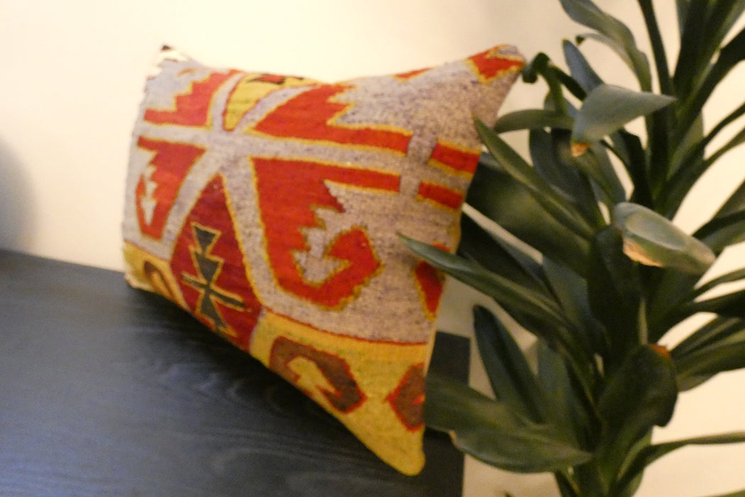 Handmade Anatolian Kilim Cushion Cover with Insert 40 x 60cm | Vintage Turkish Wool Lumbar Pillow | Organic Cotton Back | TK26-C607- Rugs Direct 