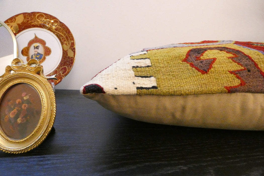 Handmade Anatolian Kilim Cushion Cover with Insert 40 x 60cm | Vintage Turkish Wool Lumbar Pillow | Organic Cotton Back | TK26-C607- Rugs Direct 