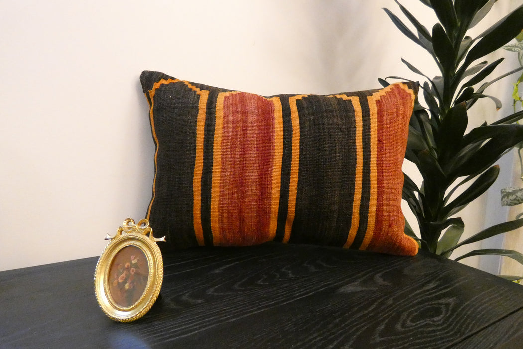 Handmade Anatolian Kilim Cushion Cover with Insert 40 x 60cm | Vintage Turkish Wool Lumbar Pillow | Organic Cotton Back | TK26-C605- Rugs Direct 