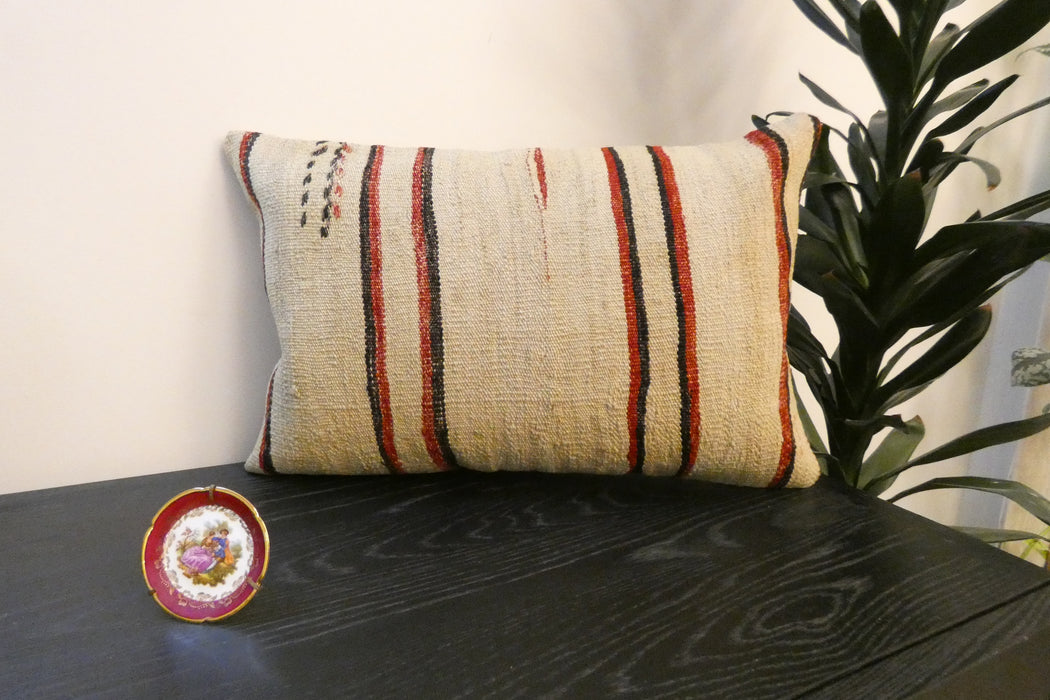 Handmade Anatolian Kilim Cushion Cover with Insert 40 x 60cm | Vintage Turkish Wool Lumbar Pillow | Organic Cotton Back | TK26-C603- Rugs Direct 
