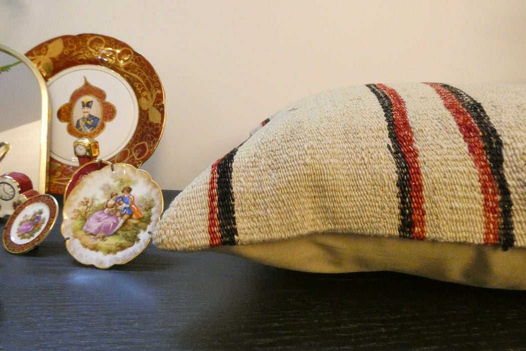 Handmade Anatolian Kilim Cushion Cover with Insert 40 x 60cm | Vintage Turkish Wool Lumbar Pillow | Organic Cotton Back | TK26-C603- Rugs Direct 
