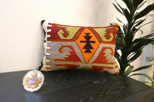 Handmade Anatolian Kilim Cushion Cover with Insert 40 x 60cm | Vintage Turkish Wool Lumbar Pillow | Organic Cotton Back | TK26-C606- Rugs Direct 