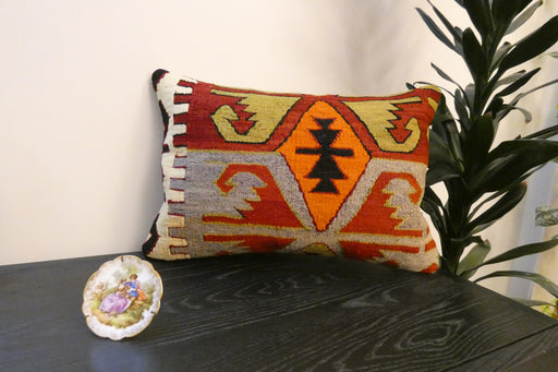 Handmade Anatolian Kilim Cushion Cover with Insert 40 x 60cm | Vintage Turkish Wool Lumbar Pillow | Organic Cotton Back | TK26-C606- Rugs Direct 