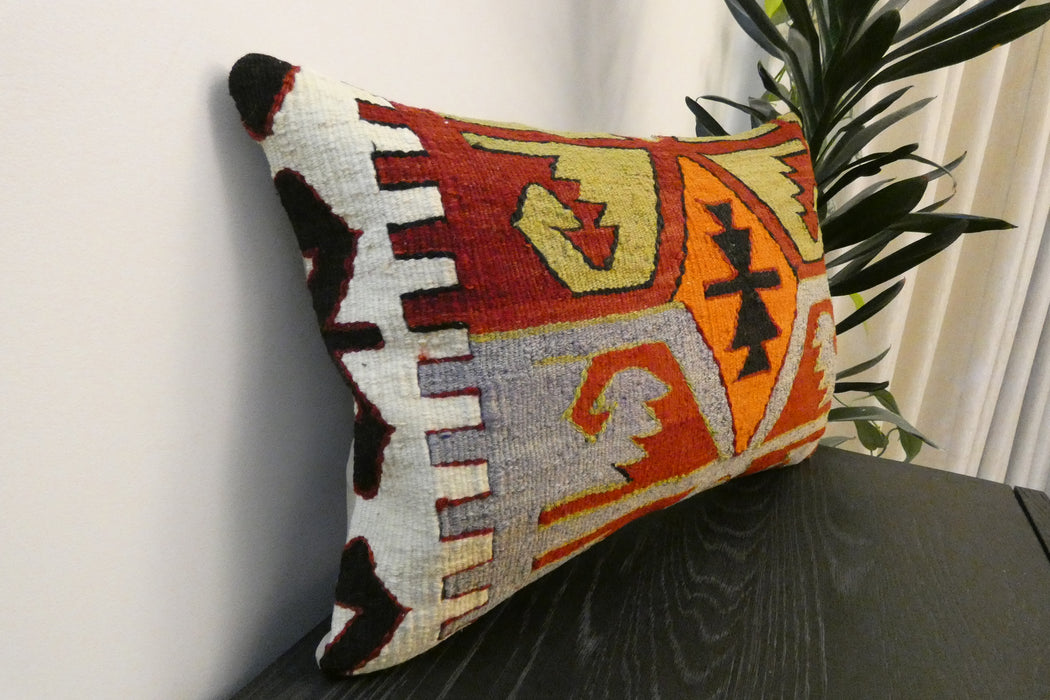 Handmade Anatolian Kilim Cushion Cover with Insert 40 x 60cm | Vintage Turkish Wool Lumbar Pillow | Organic Cotton Back | TK26-C606- Rugs Direct 