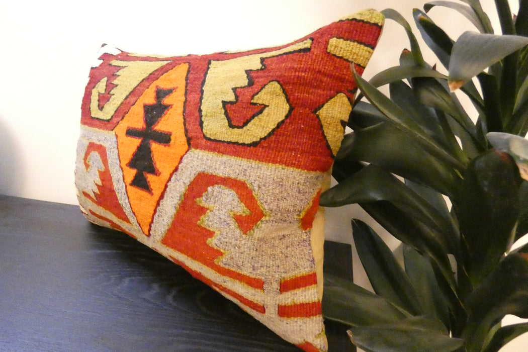 Handmade Anatolian Kilim Cushion Cover with Insert 40 x 60cm | Vintage Turkish Wool Lumbar Pillow | Organic Cotton Back | TK26-C606- Rugs Direct 