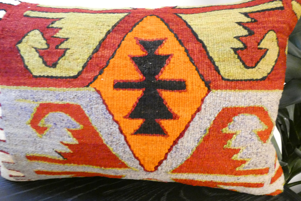 Handmade Anatolian Kilim Cushion Cover with Insert 40 x 60cm | Vintage Turkish Wool Lumbar Pillow | Organic Cotton Back | TK26-C606- Rugs Direct 