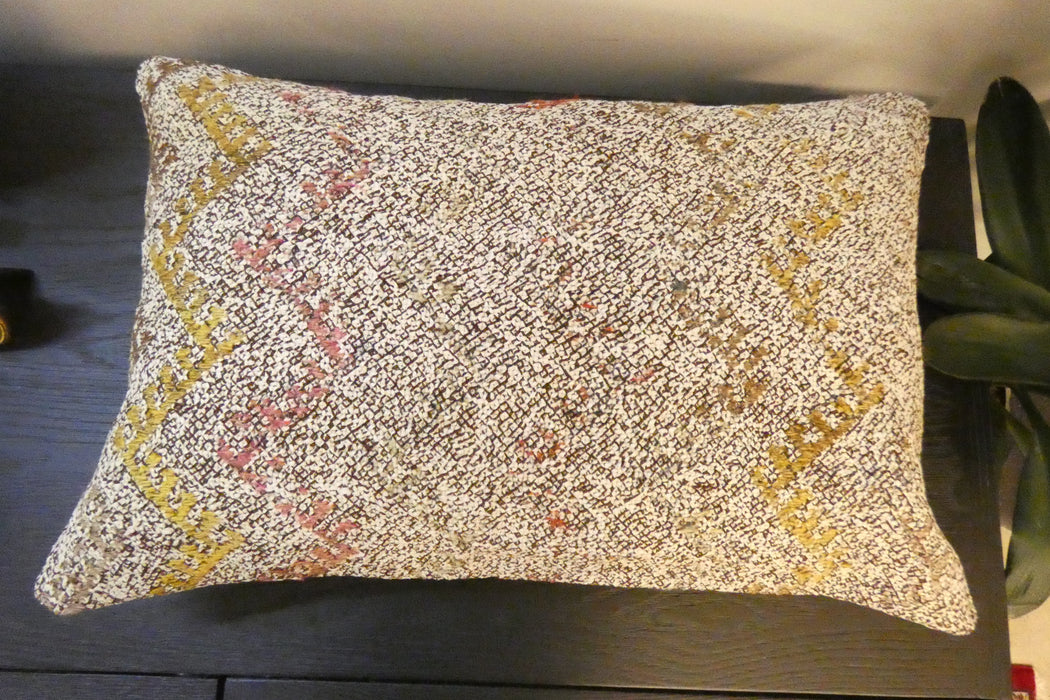 Handmade Anatolian Kilim Cushion Cover with Insert 40 x 60cm | Vintage Turkish Wool Lumbar Pillow | Organic Cotton Back | TK26-C602- Rugs Direct 
