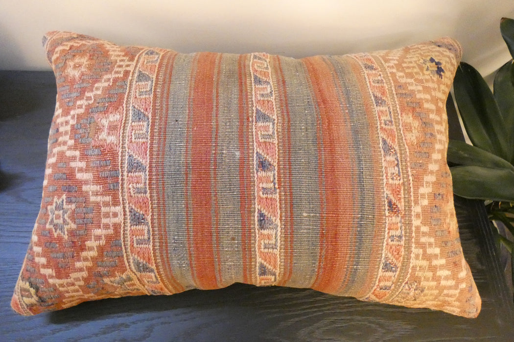 Handmade Anatolian Kilim Cushion Cover with Insert 40 x 60cm | Vintage Turkish Wool Lumbar Pillow | Organic Cotton Back | TK26-C663- Rugs Direct 