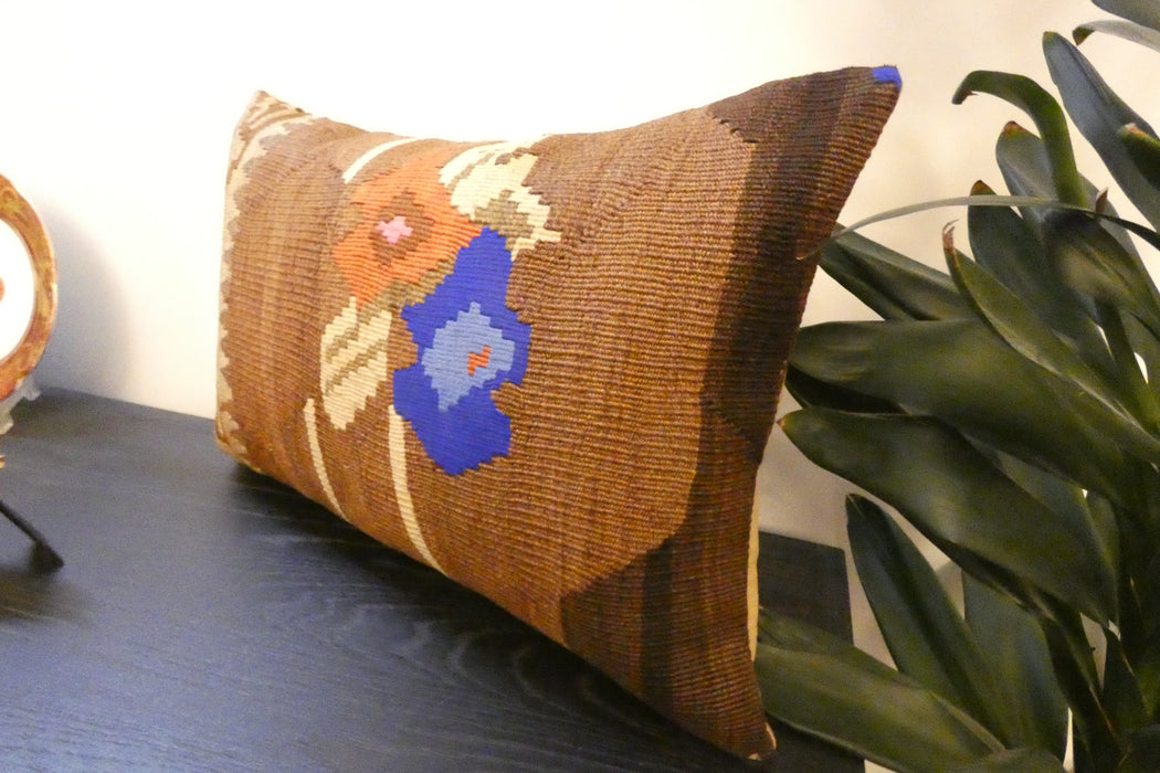 Handmade Anatolian Kilim Cushion Cover with Insert 40 x 60cm | Vintage Turkish Wool Lumbar Pillow | Organic Cotton Back | TK26-C601- Rugs Direct 