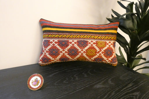 Handmade Turkish Kilim Cushion 30 x 50cm | Vintage Wool Lumbar Cushion with Insert | Organic Cotton Back | TK26-C625- Rugs Direct 