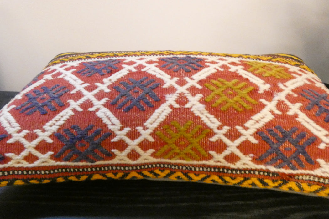 Handmade Turkish Kilim Cushion 30 x 50cm | Vintage Wool Lumbar Cushion with Insert | Organic Cotton Back | TK26-C625- Rugs Direct 