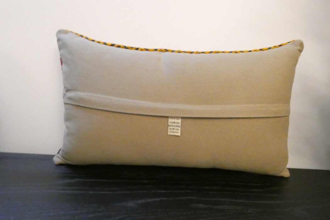 Handmade Turkish Kilim Cushion 30 x 50cm | Vintage Wool Lumbar Cushion with Insert | Organic Cotton Back |  Rugs Direct 