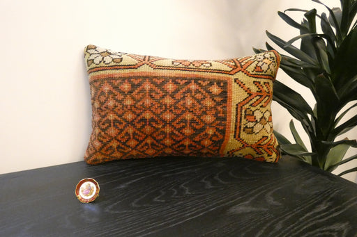 Handmade Turkish Rug Cushion 30 x 50cm | Vintage Wool Lumbar Cushion with Insert | Organic Cotton Back | TK26-C624- Rugs Direct 