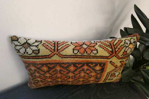 Handmade Turkish Rug Cushion 30 x 50cm | Vintage Wool Lumbar Cushion with Insert | Organic Cotton Back | TK26-C624- Rugs Direct 