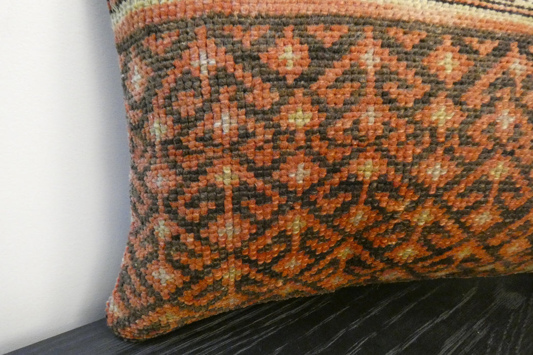 Handmade Turkish Rug Cushion 30 x 50cm | Vintage Wool Lumbar Cushion with Insert | Organic Cotton Back | TK26-C624- Rugs Direct 