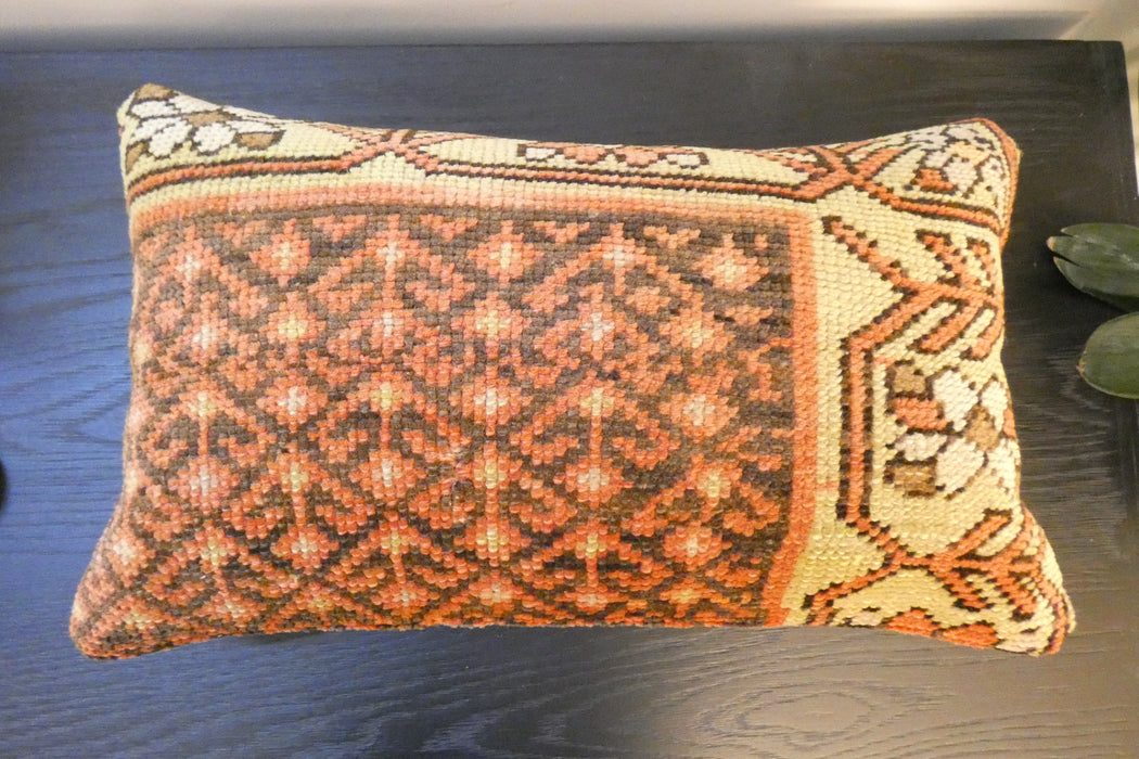 Handmade Turkish Rug Cushion 30 x 50cm | Vintage Wool Lumbar Cushion with Insert | Organic Cotton Back | TK26-C624- Rugs Direct 