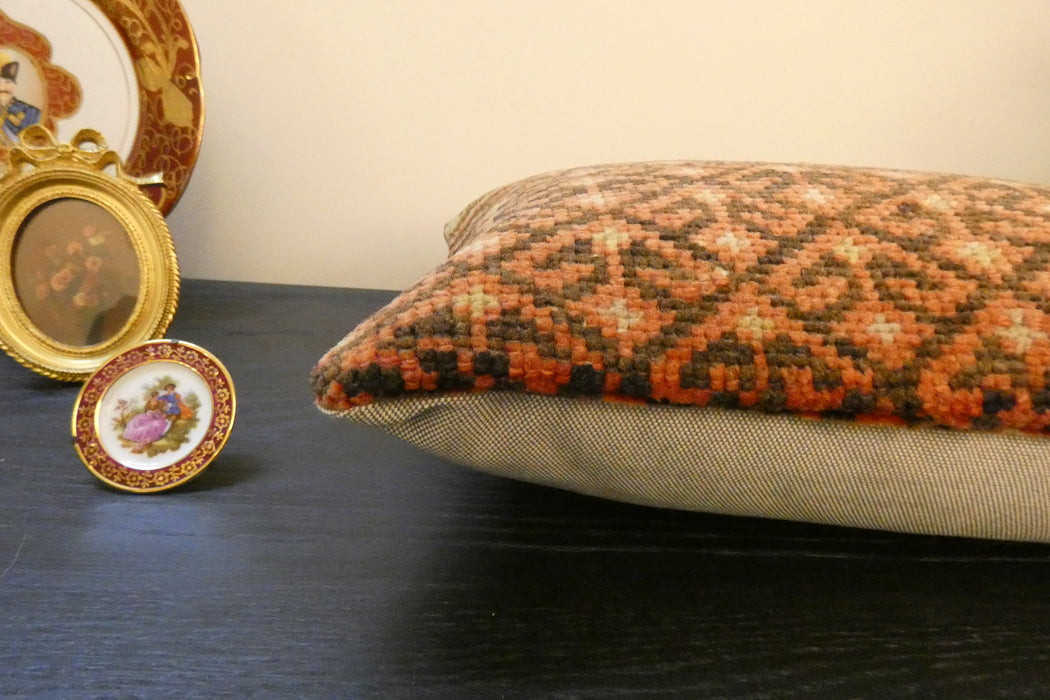 Handmade Turkish Rug Cushion 30 x 50cm | Vintage Wool Lumbar Cushion with Insert | Organic Cotton Back | TK26-C624- Rugs Direct 